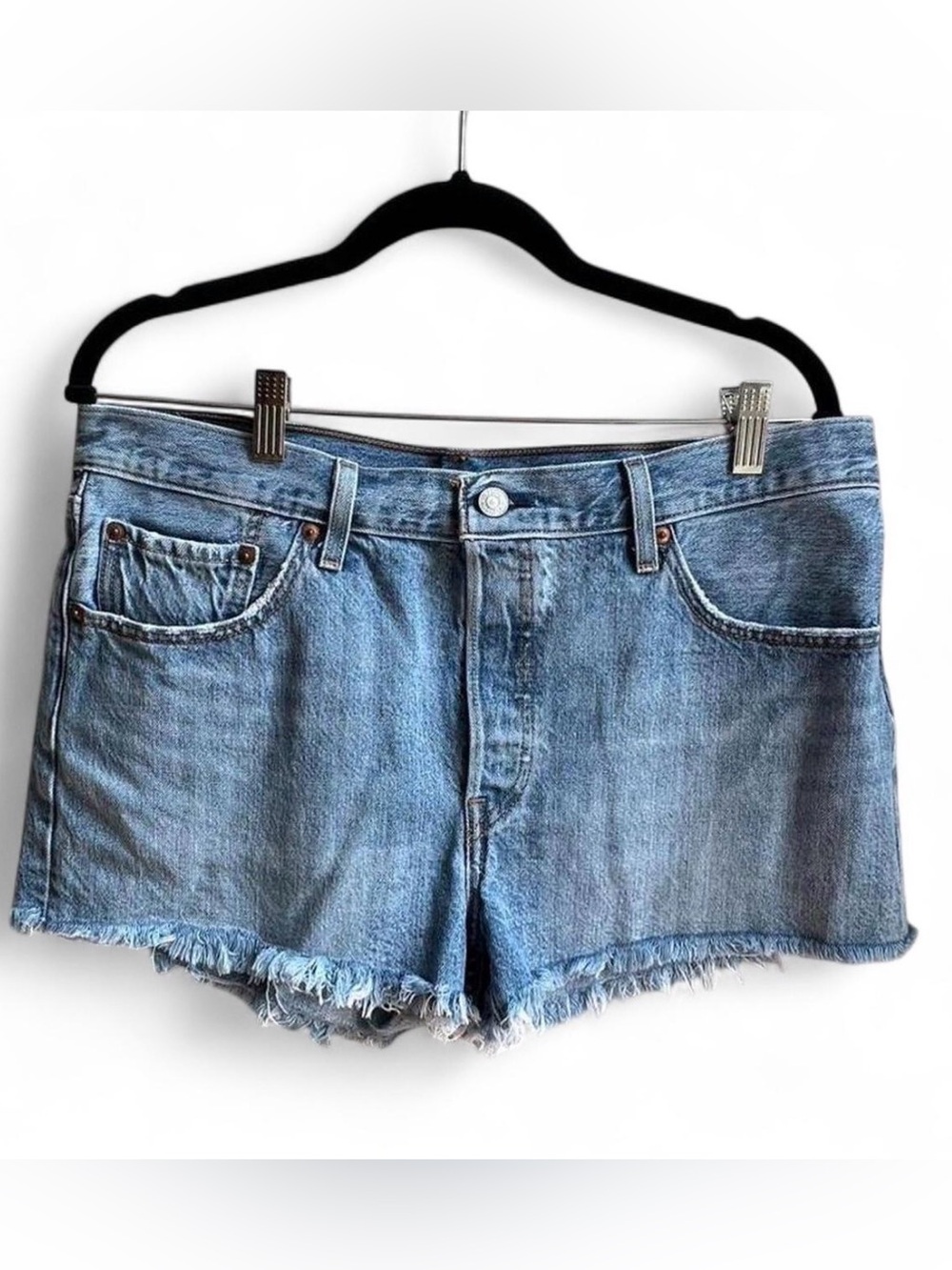 Levi's 501 Denim Shorts Size 32 Frayed Hem CutOff Button Fly